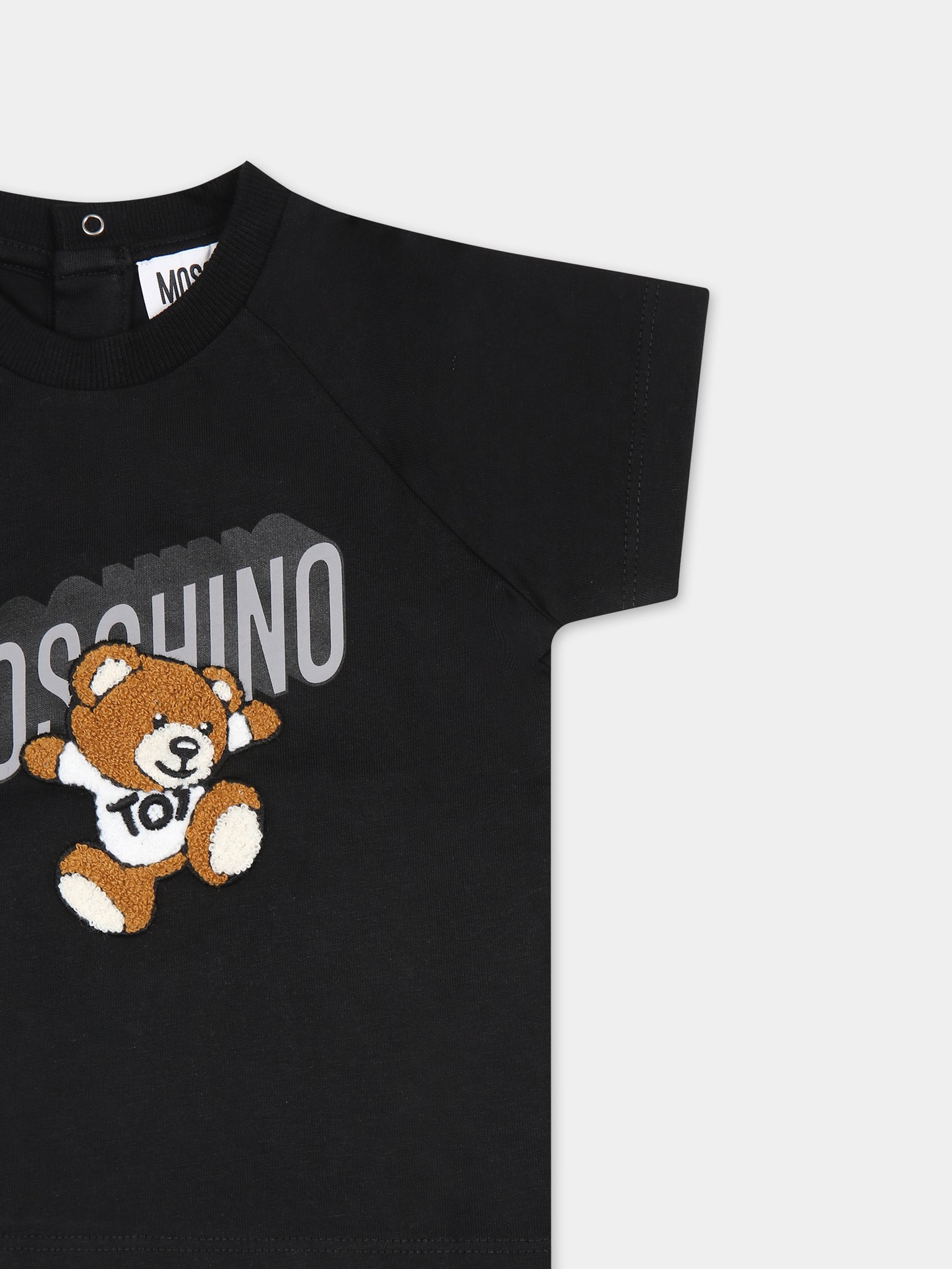 T-shirt nera per neonati con Teddy Bear e logo,Moschino Kids,MUM03Q LAA01 60100