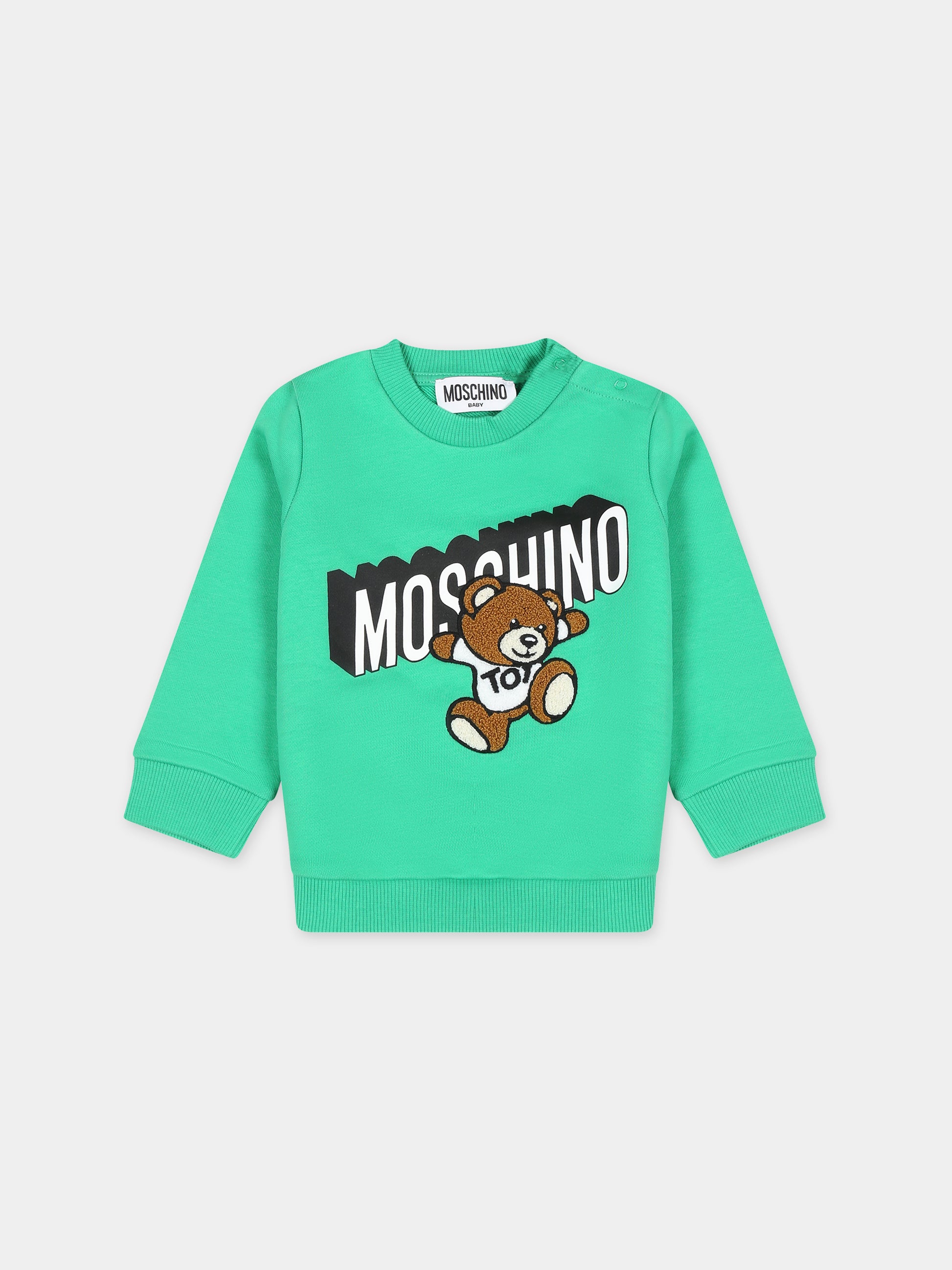 Felpa verde per neonato con Teddy Bear e logo,Moschino Kids,MVF04Q LCA32 30321