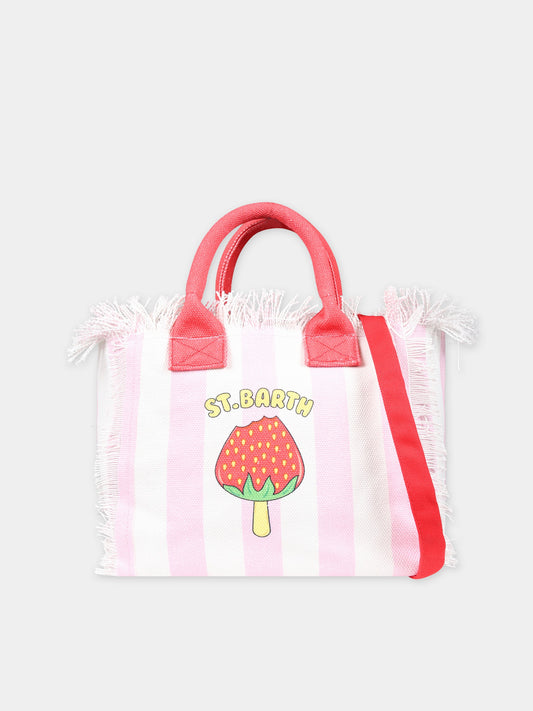 Borsa mare rosa per bambina con stampa fragola,Mc2 Saint Barth,COL0001 00350F