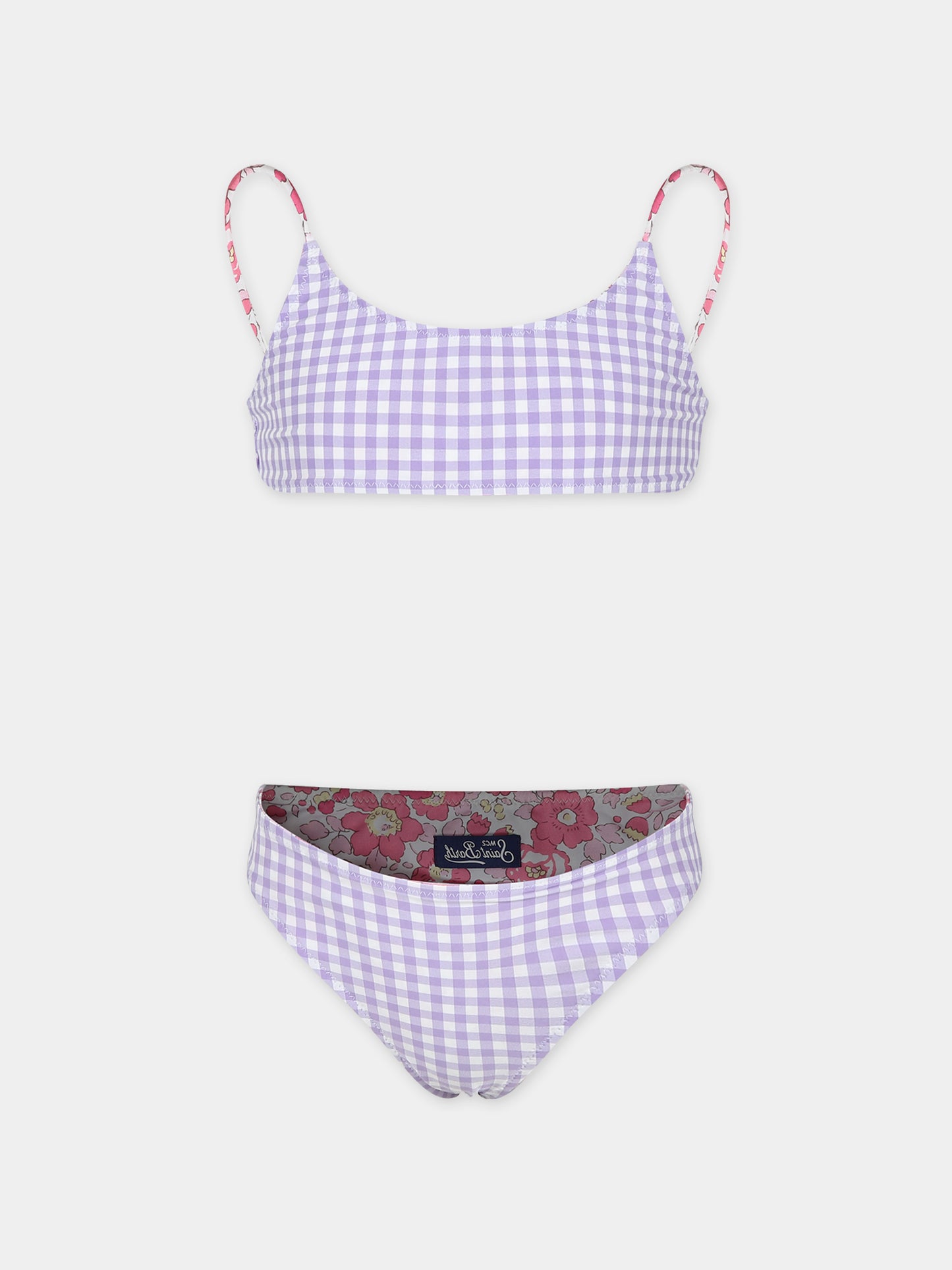 Bikini rosa reversibile per bambina con stampa fiori,Mc2 Saint Barth,JAI0004 02872F