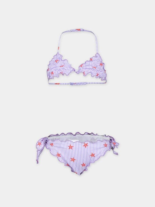 Bikini viola per bambina con stampa stelle marine,Mc2 Saint Barth,CRIS001 01100F