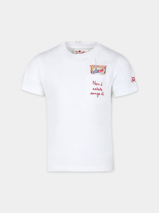 T-shirt bianca per bambino con stampa Estathé,Mc2 Saint Barth,TSH0001 02324F