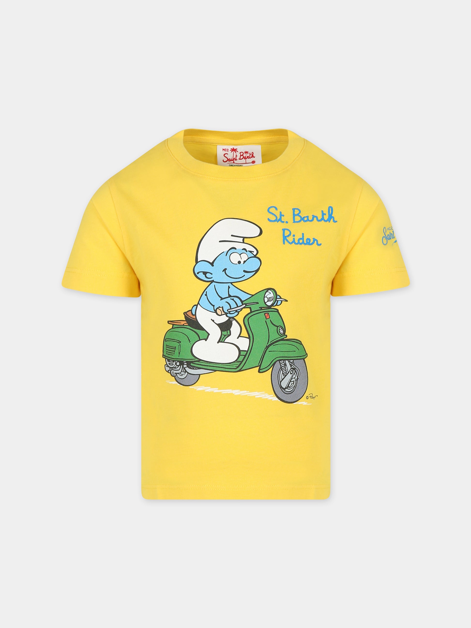 T-shirt gialla per bambino con stampa Puffo e logo,Mc2 Saint Barth,TSH0001 00593D