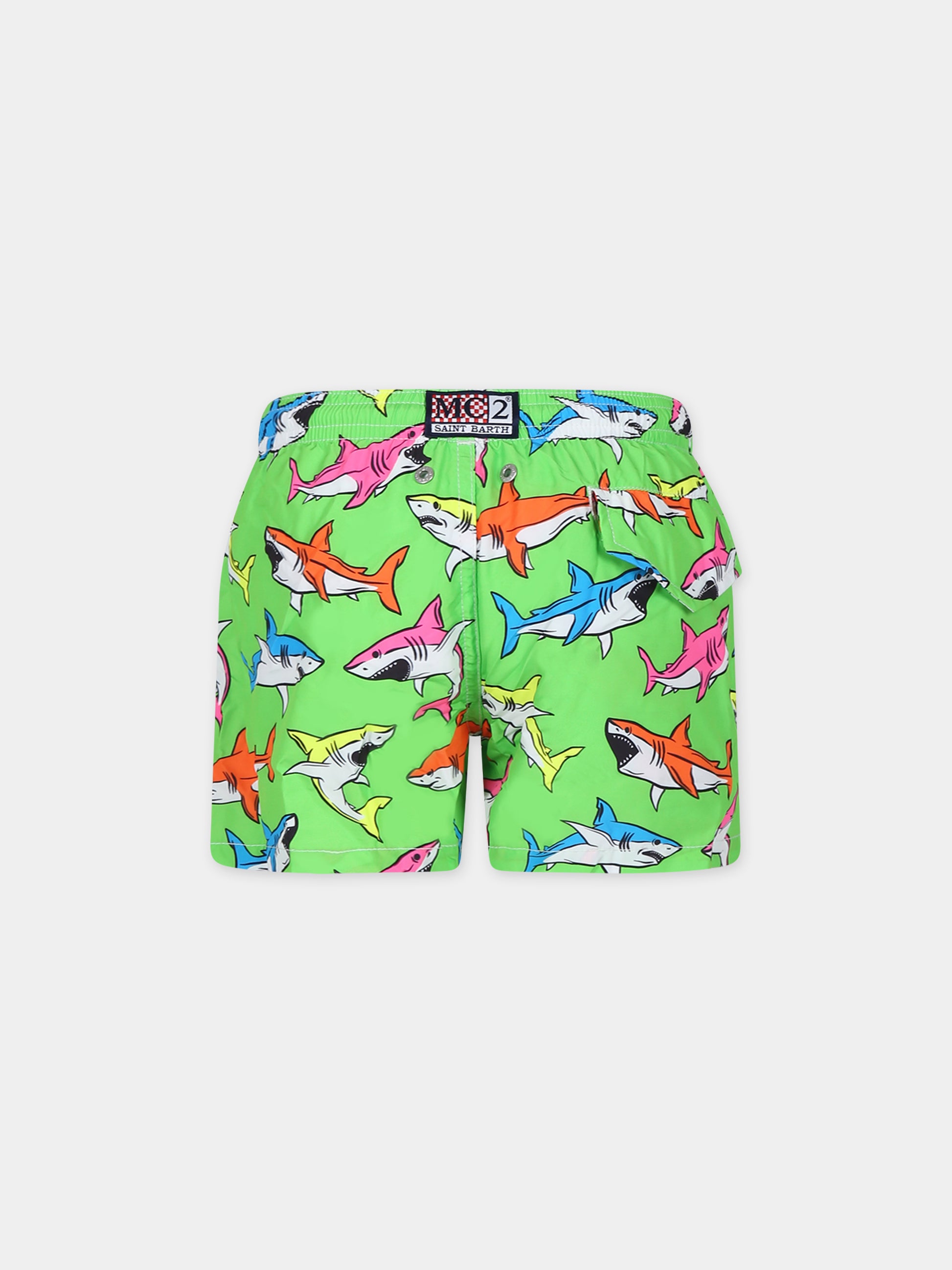 Boxer mare verde per bambino con stampa squalo,Mc2 Saint Barth,JEA0004 00556D