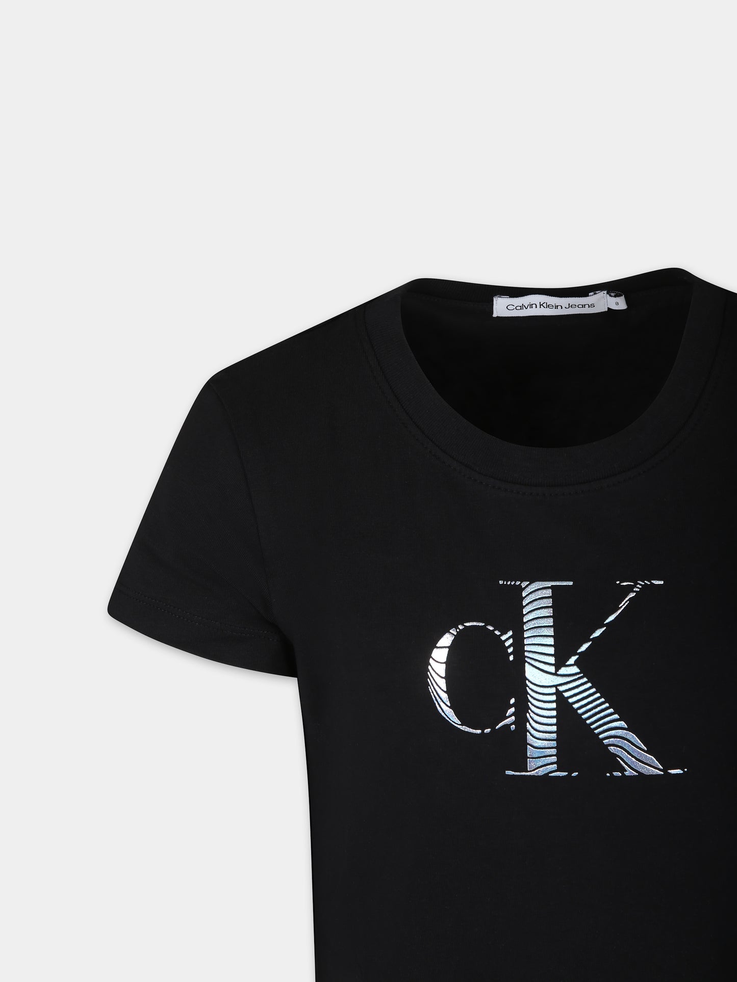 T-shirt nera per bambina con logo,Calvin Klein Kids,24SCKIG0IG02433 BEH