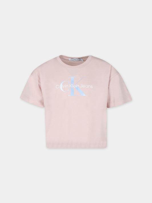 T-shirt rosa per bambina con logo,Calvin Klein Kids,24SCKIG0IG02434J TF6