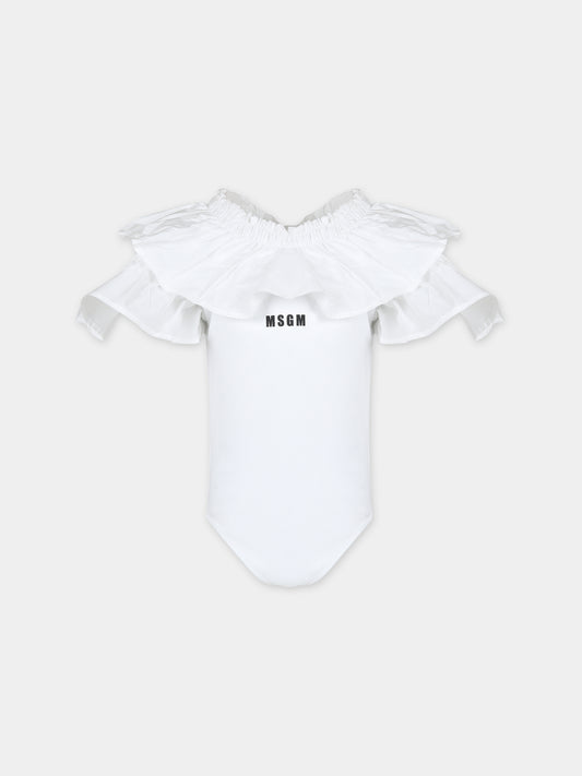 Body bianco per bambina con logo,Msgm Kids,MS028927 001