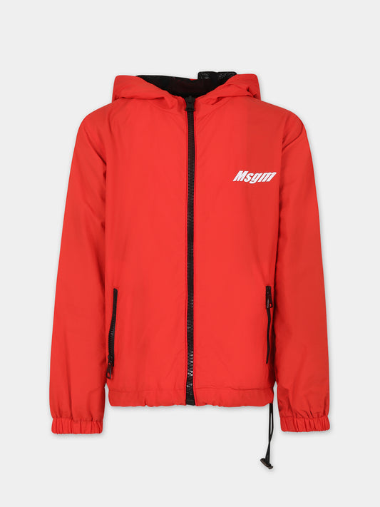 Giacca a vento rossa per bambino con logo,Msgm Kids,MS027640 040
