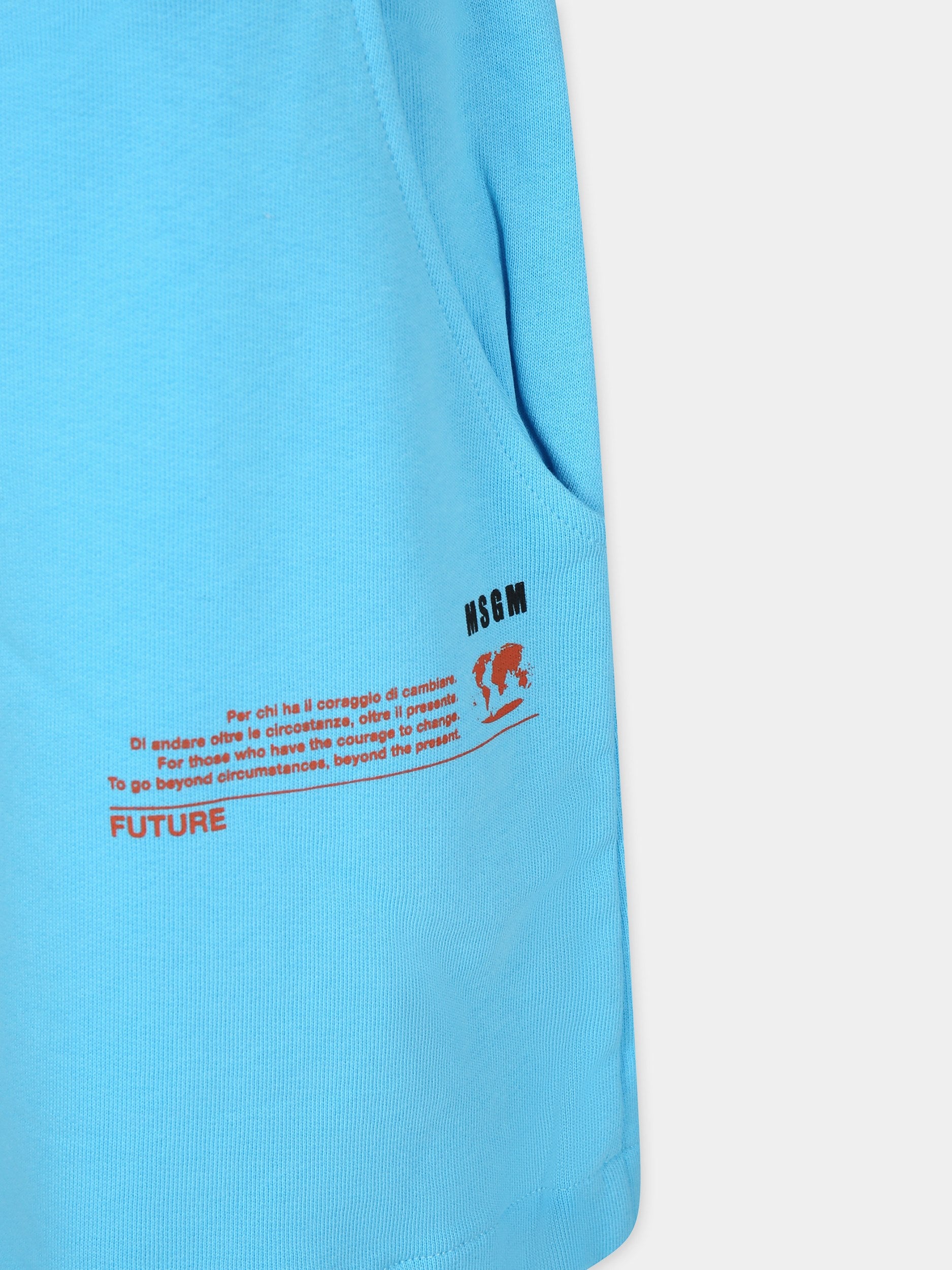 Shorts celesti per bambina con logo,Msgm Kids,MS027663 050