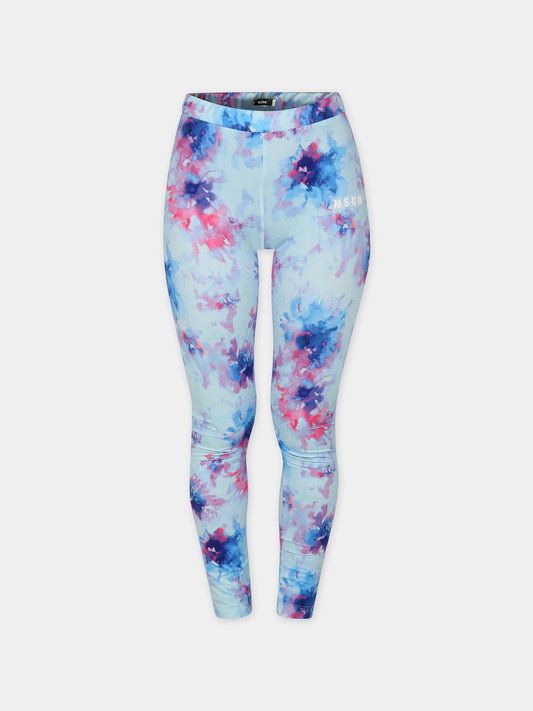 Leggings celesti per bambina con stampa tie dye,Msgm Kids,MS028816 050