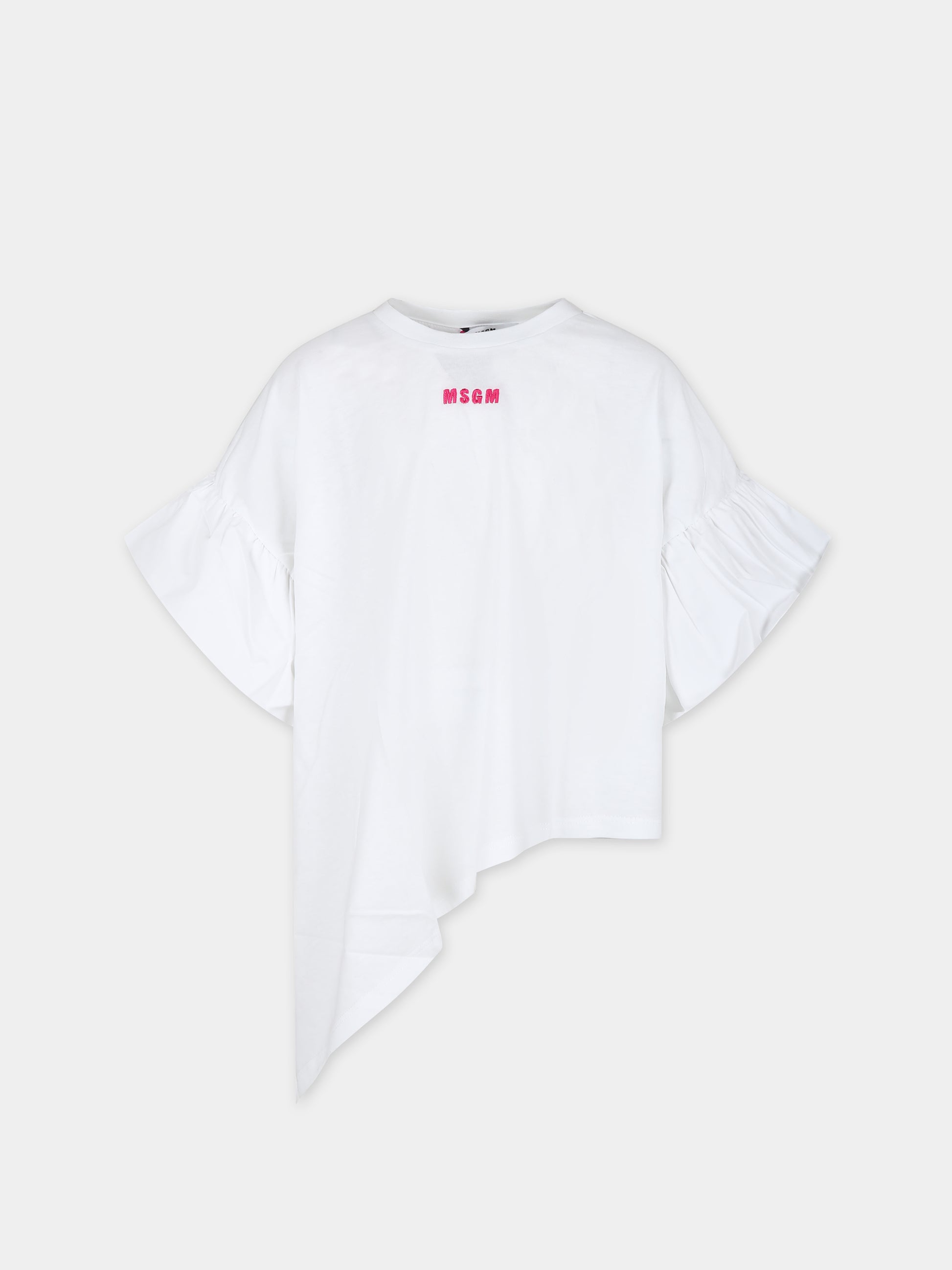 T-shir bianca per bambina con logo,Msgm Kids,MS028858 001