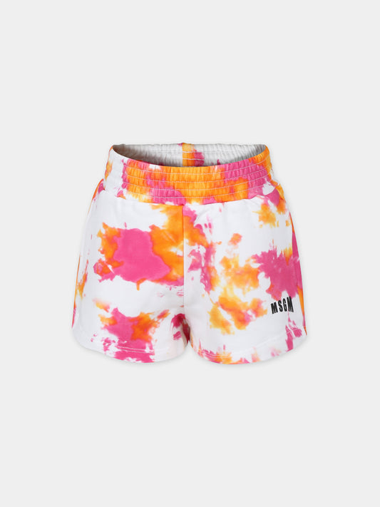 Shorts bianchi per bambina con stampa tie dye,Msgm Kids,MS028932 200