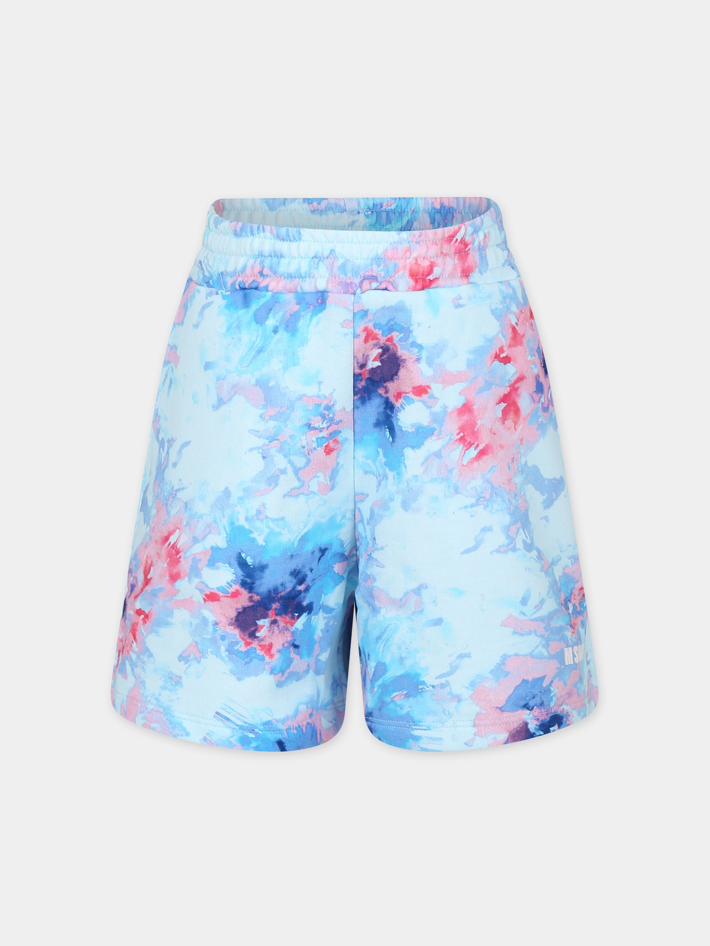 Shorts celesti per bambina con stampa tie dye,Msgm Kids,MS028951 050