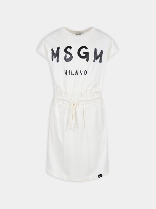 Vestito avorio per bambina con logo,Msgm Kids,MS029327 013