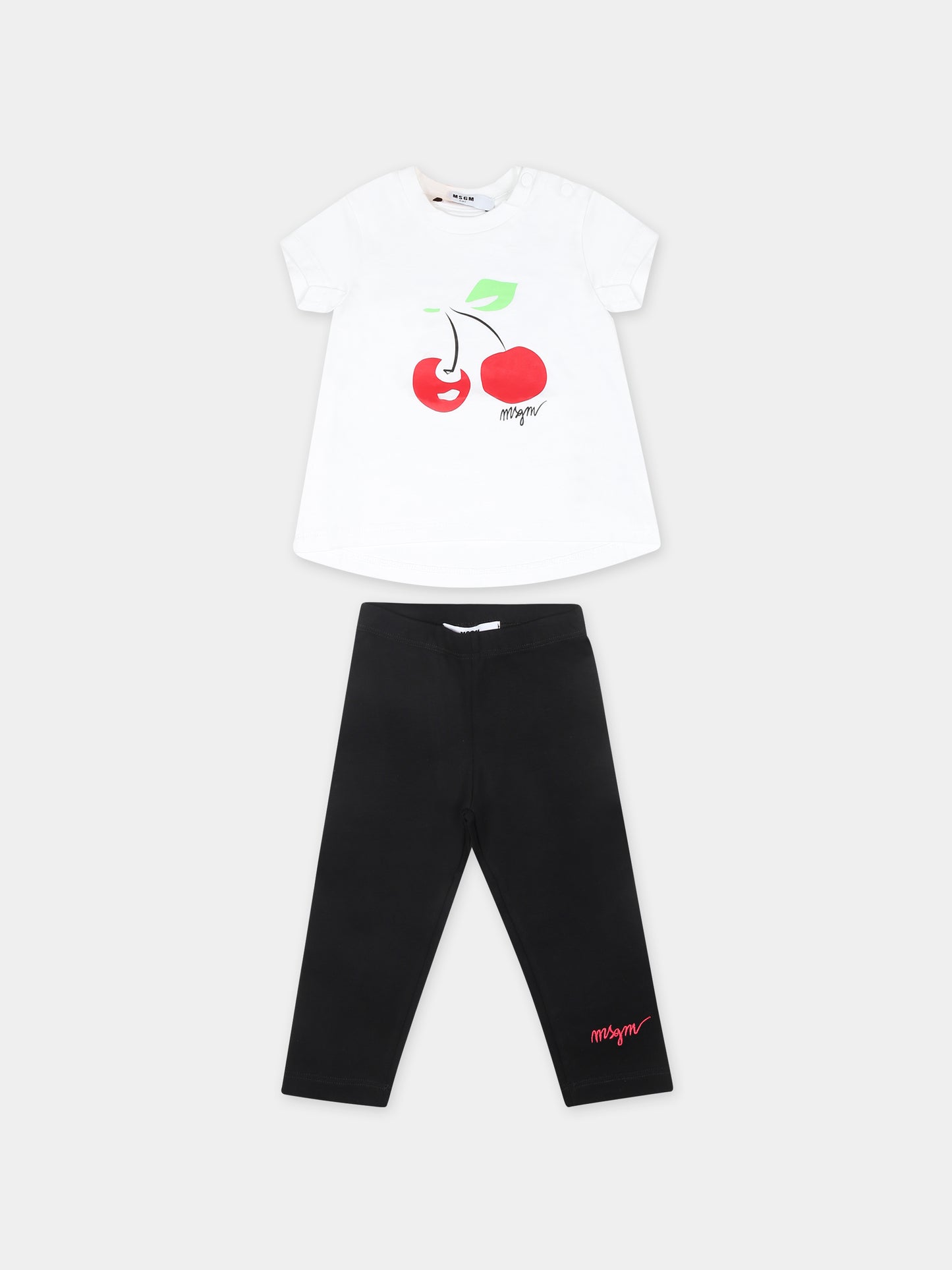 Completo bianco per neonata con stampa ciliegie,Msgm Kids,MS029368 001/01