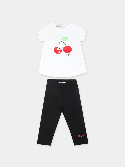 Completo bianco per neonata con stampa ciliegie,Msgm Kids,MS029368 001/01