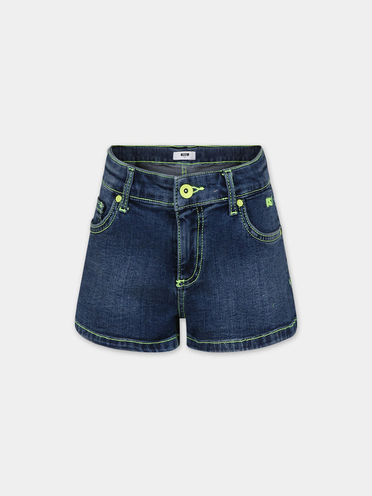 Shorts blu per bambina con logo,Msgm Kids,MS029376 126