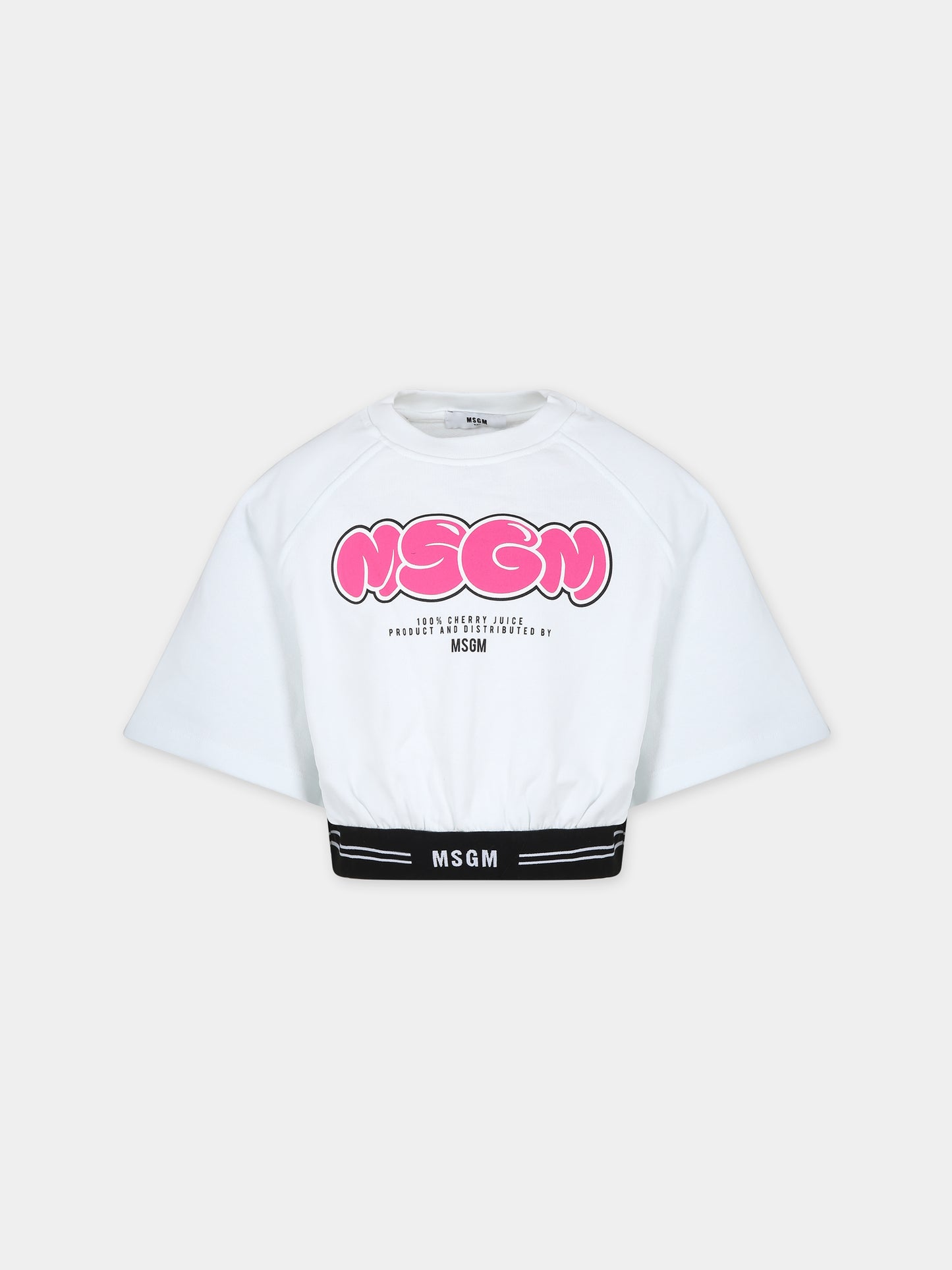 Felpa crop bianca per bambina con logo,Msgm Kids,MS029444 001