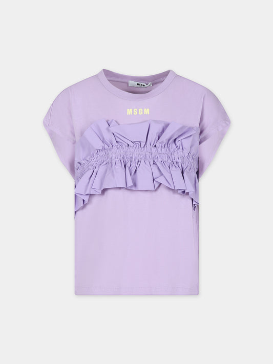 T-shirt lilla per bambina con logo,Msgm Kids,MS029450 071