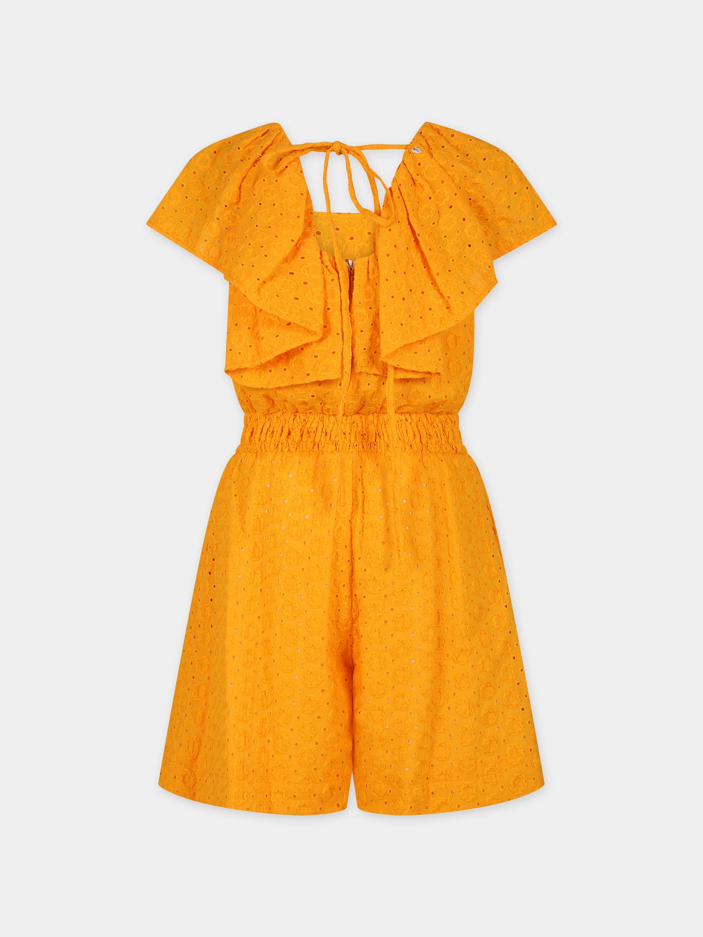 Jumpsuit arancione per bambina con pizzo sangallo,Msgm Kids,MS029487 030