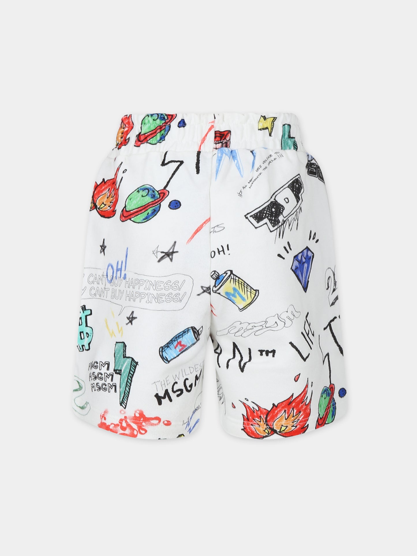 Shorts avorio per bambino con stampa fumetto,Msgm Kids,MS029505 001