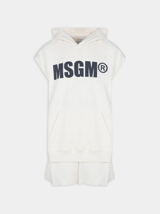 Vestito avorio per bambina con logo,Msgm Kids,MS029519 013