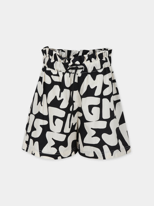 Shorts neri per bambina con logo,Msgm Kids,MS029575 200