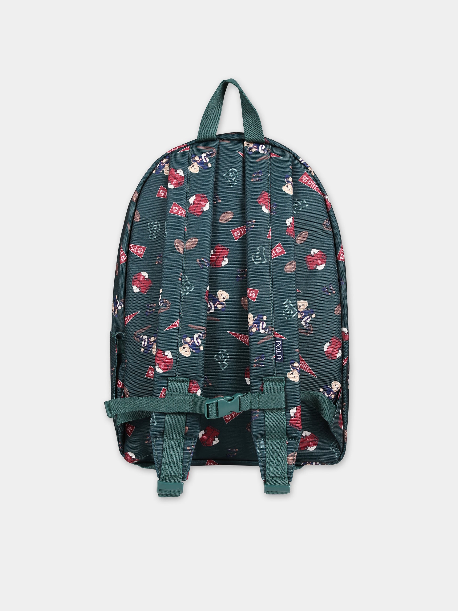 Zaino verde per bambini con Polo Bear e stampa,Ralph Lauren Kids,24SRL9AR016 EFN