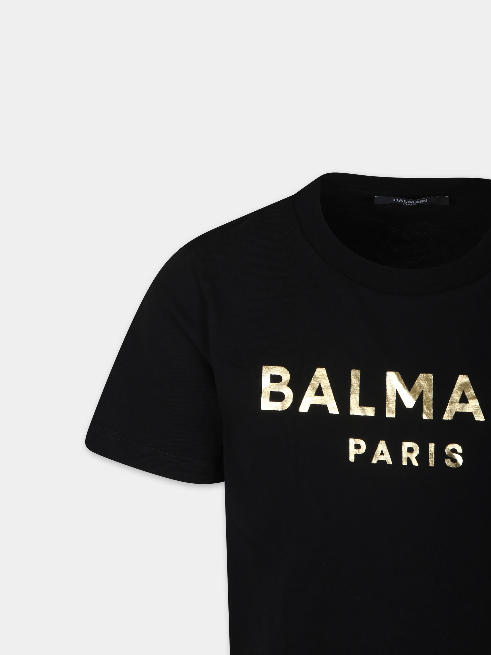 T-shirt nera per bambini con logo,Balmain Kids,BS8R01 Z0082 930OR