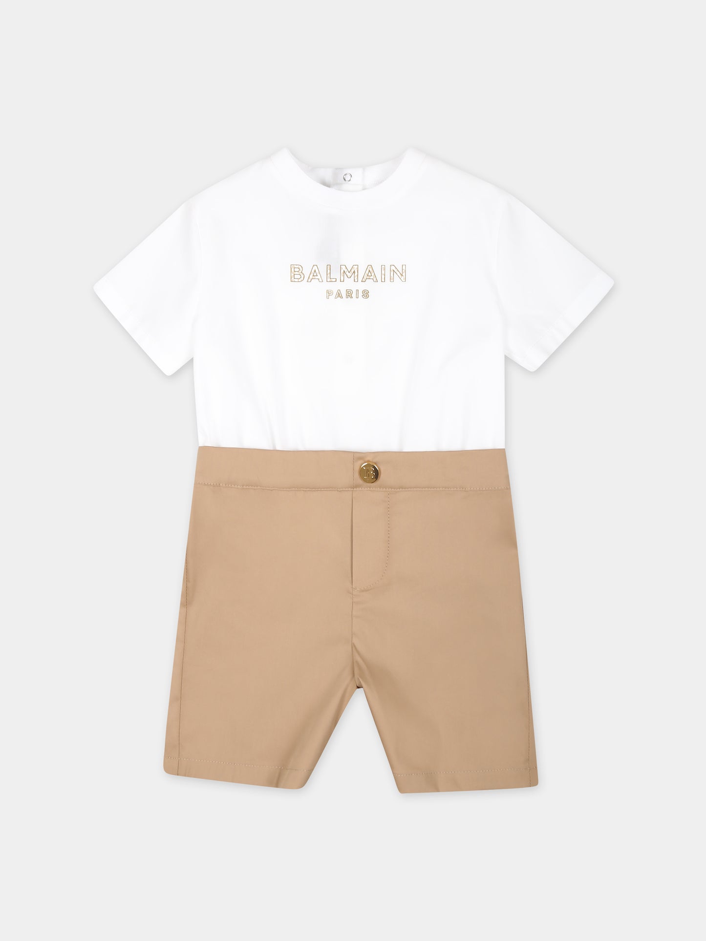 Pagliaccetto bianco per neonato con logo,Balmain Kids,BSA541 P0277 112BC