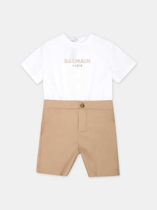 Pagliaccetto bianco per neonato con logo,Balmain Kids,BSA541 P0277 112BC