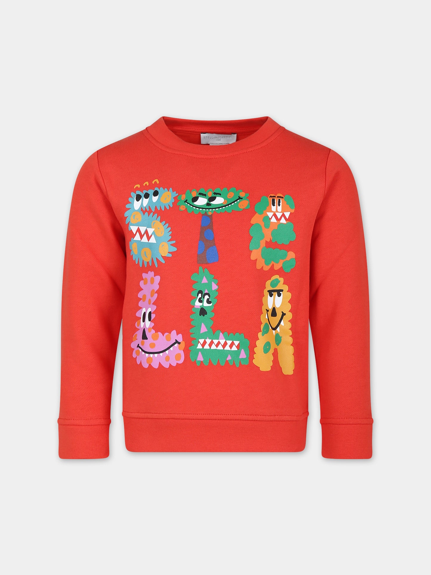 Felpa rossa per bambino con logo e stampa mostri,Stella Mccartney Kids,TT4R10 Z0447 423