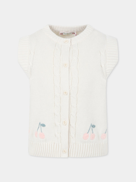 Pull gilet pour fille avec cerises