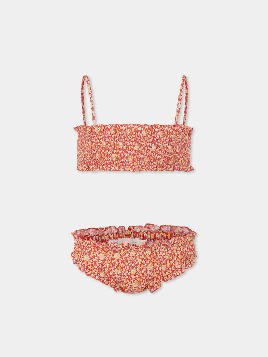 Bikini rouge pour fille avec imprimé floral