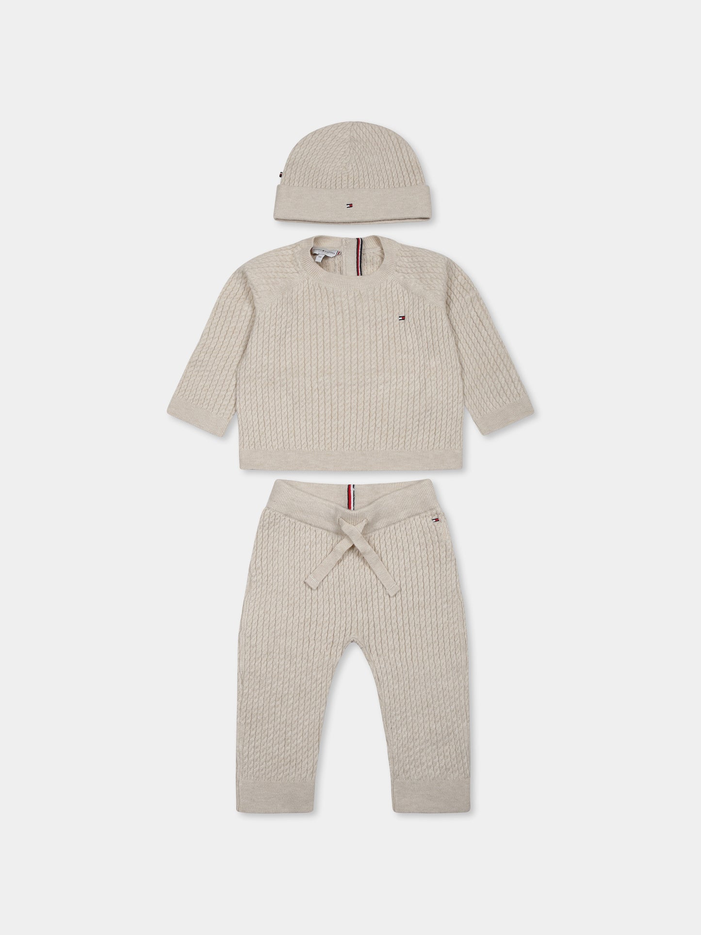 Completo nascita beige per neonati con bandierina,Tommy Hilfiger Junior,24F THKN0KN01983J KN0KN01983 GLK