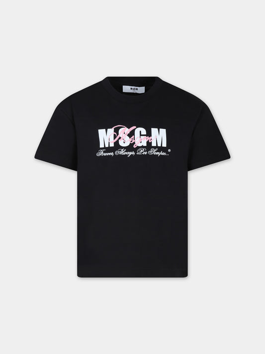 T-shirt nera per bambina con logo,Msgm Kids,S4MSJGTH283 110