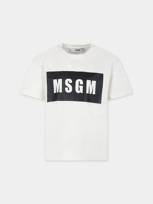 T-shirt avorio per bambini con logo,Msgm Kids,S4MSJUTH010 013