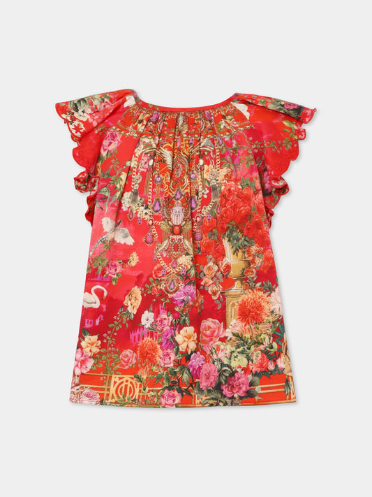 Top rouge pour fille avec imprimé floral