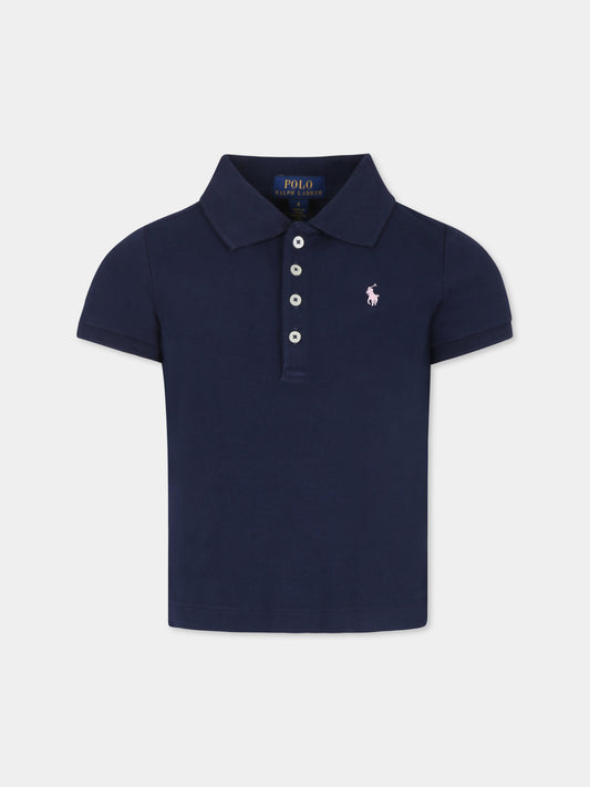 Polo blu per bambina con cavallino,Ralph Lauren Kids,573242008 REFINED NAVY