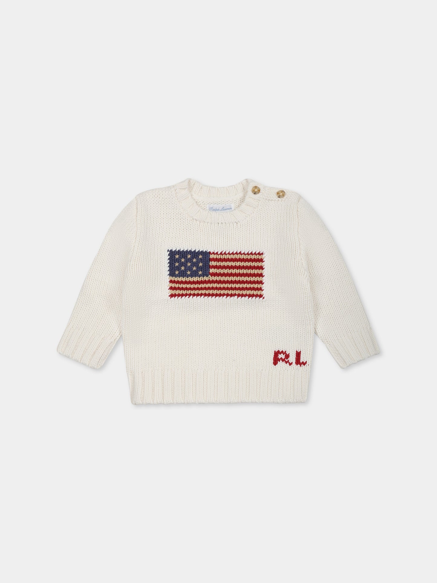 Maglione bianco per neonato con bandiera,Ralph Lauren Kids,668285006 NEVIS