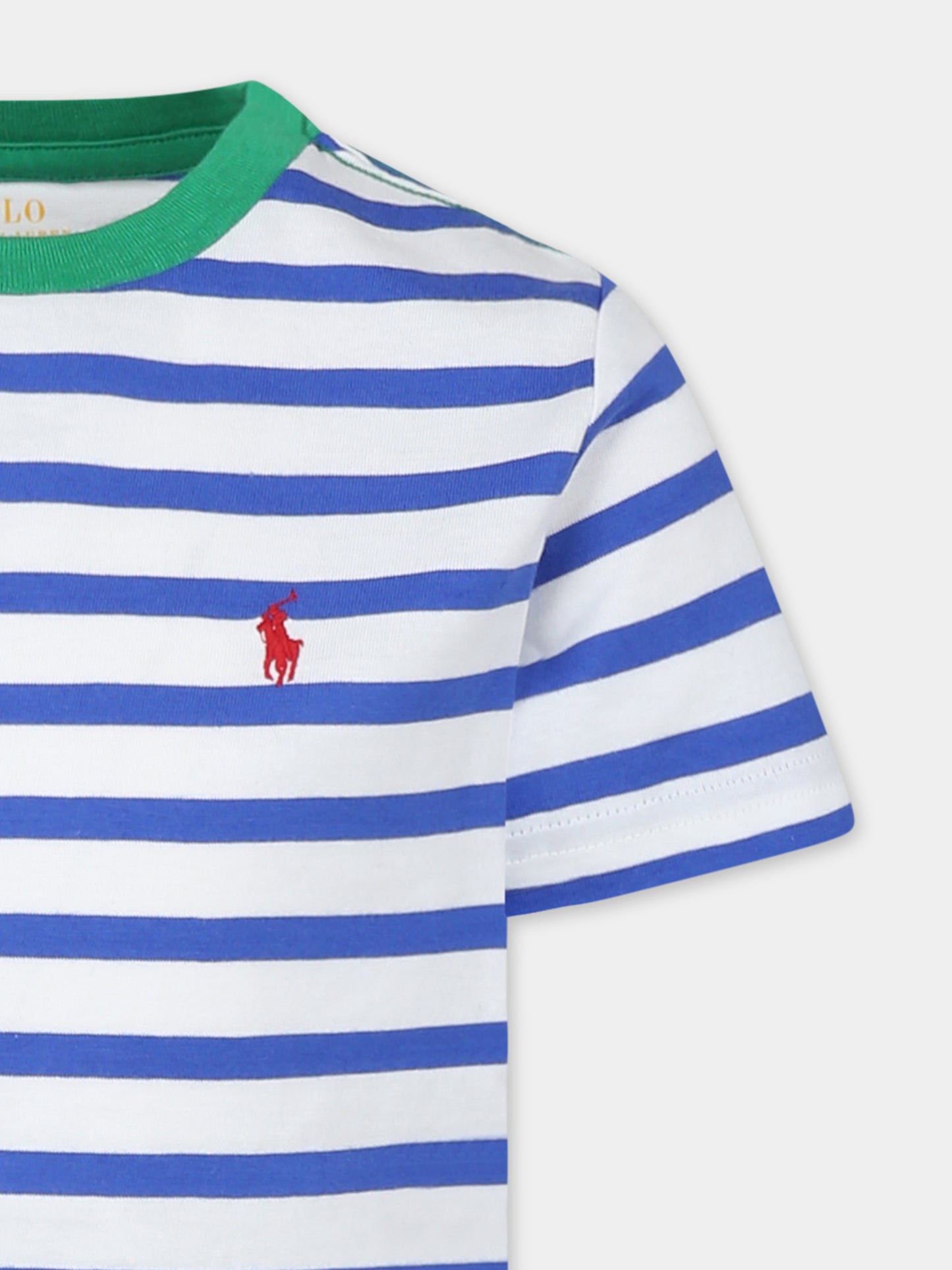 T-shirt multicolor per bambino con cavallino,Ralph Lauren Kids,958169001 PAPER WHITE/TRAVEL BLUE