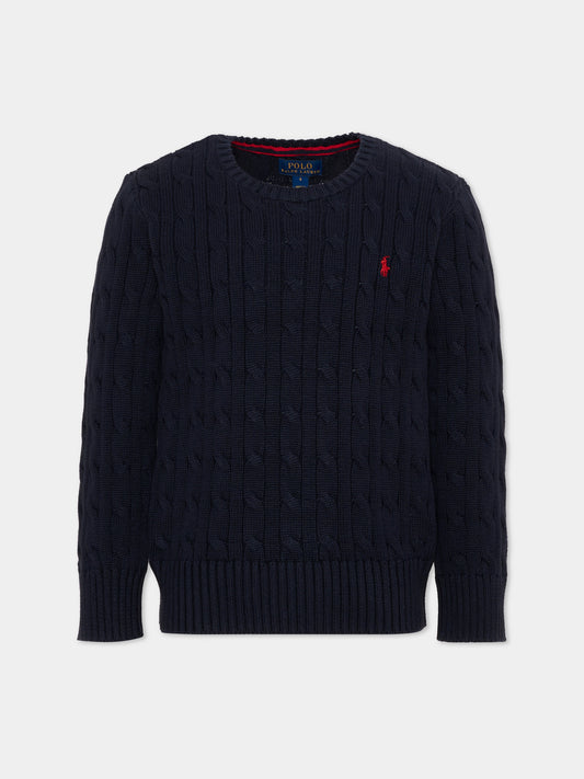 Pull bleu pour garçon avec cheval