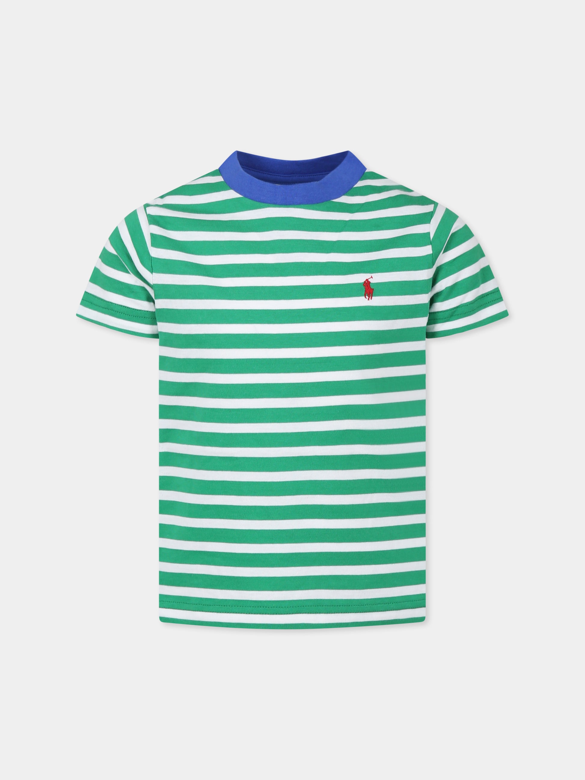 T-shirt multicolor per bambino con cavallino,Ralph Lauren Kids,958171001 STEM/PAPER WHITE