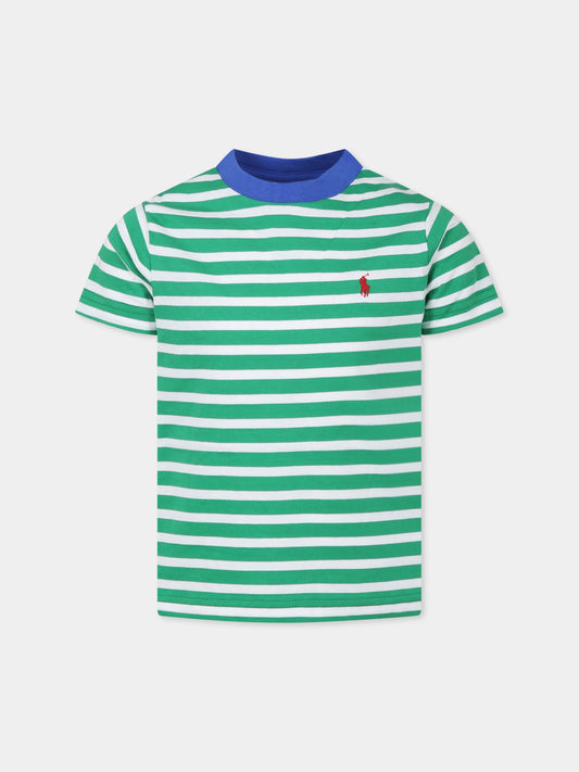 T-shirt multicolor per bambino con cavallino,Ralph Lauren Kids,958171001 STEM/PAPER WHITE