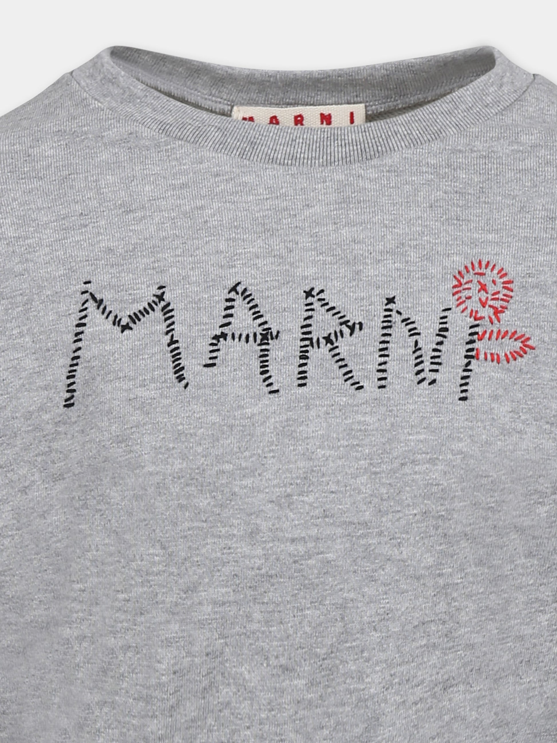 Felpa crop grigia per bambina con logo,Marni Kids,M01322 M00V3 MS300F 0M903