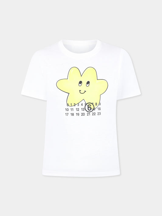 T-shirt blanc pour fille avec logo et étoile
