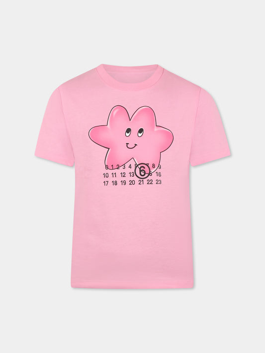 T-shirt rose pour fille avec logo et étoile