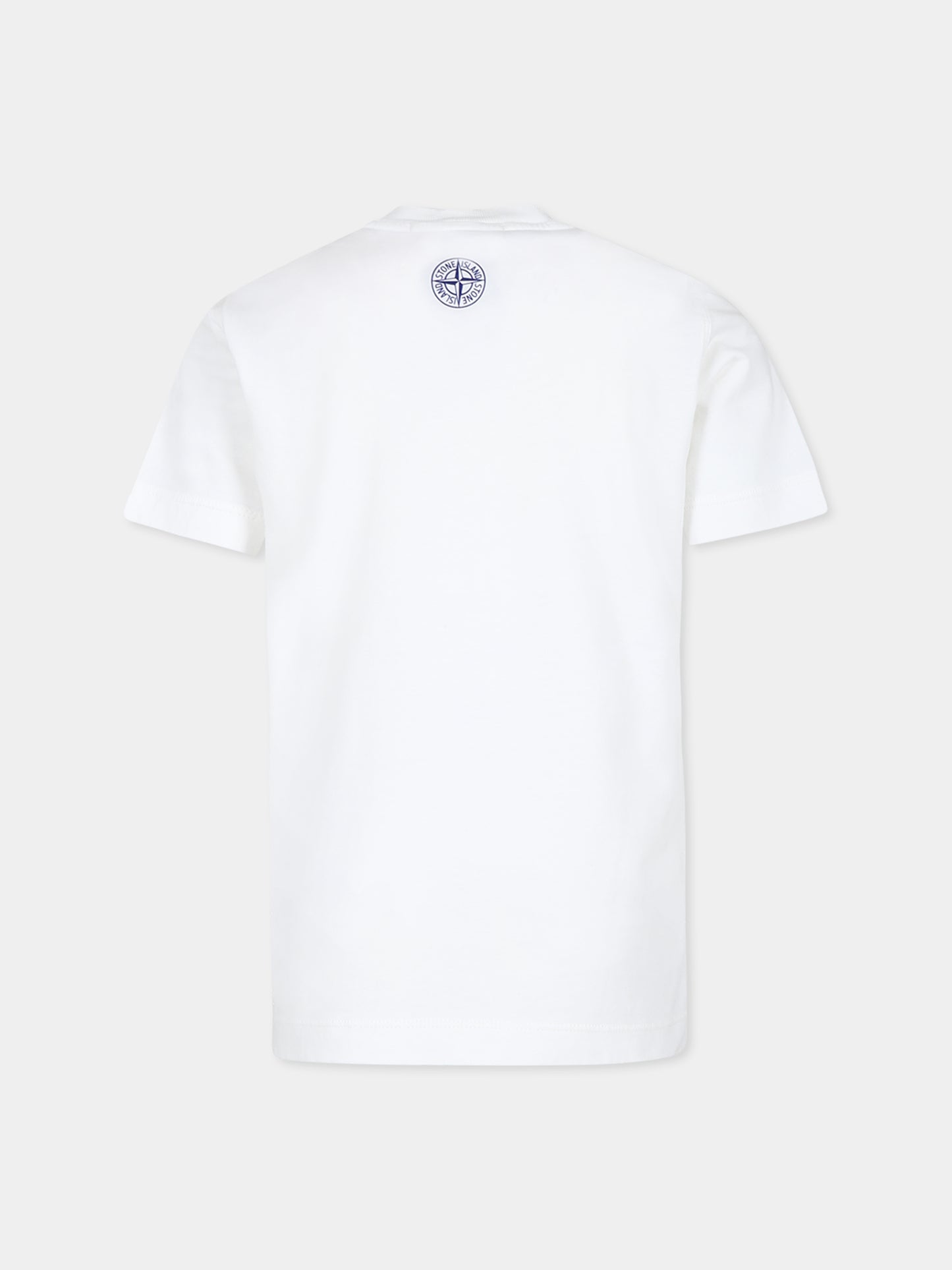 T-shirt bianca per bambino con logo e tavola da surf,Stone Island Junior,801621073 V0001