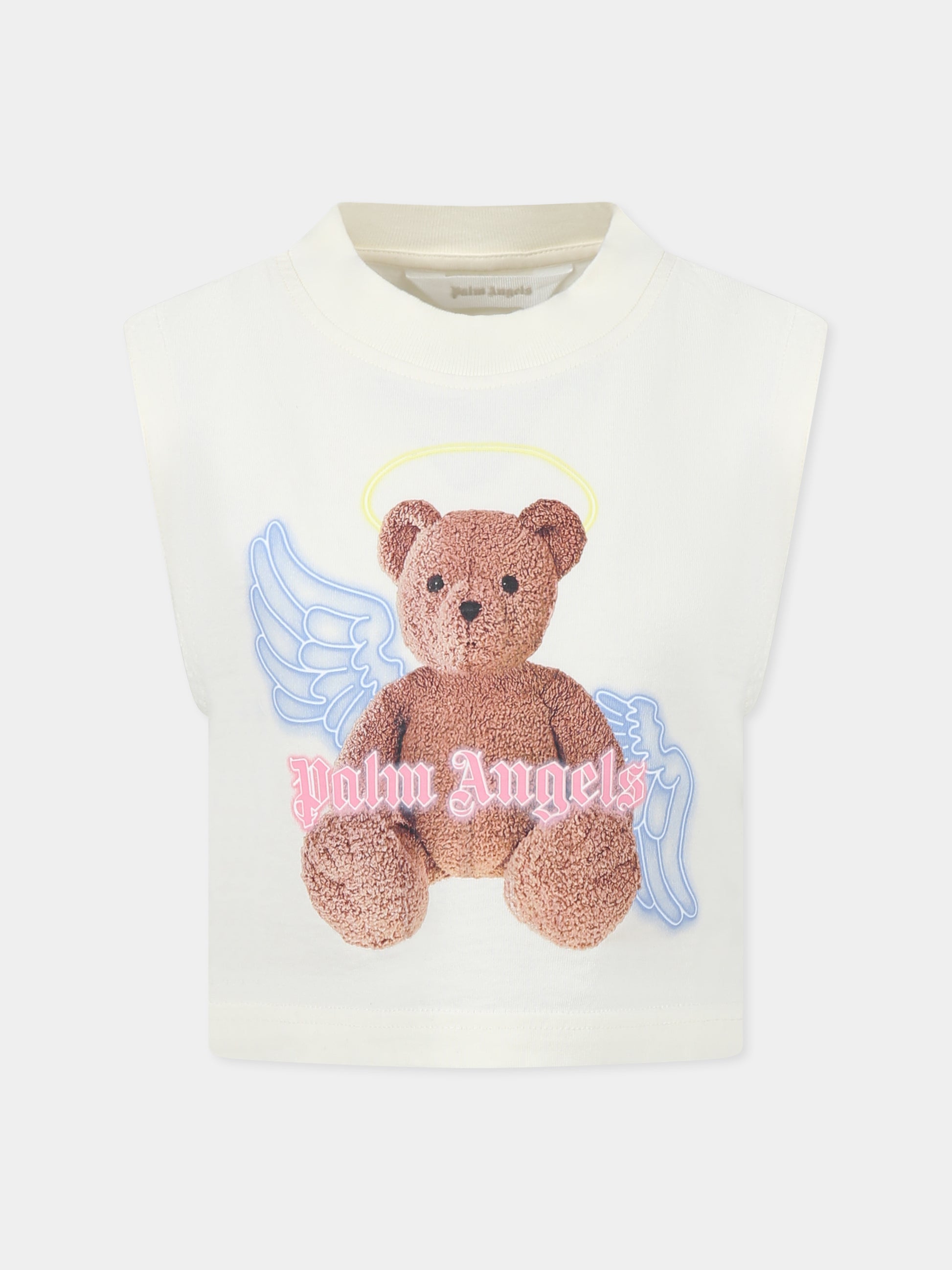 Canotta avorio per bambina con stampa Bear,Palm Angels,PGAC003C99JER0010460