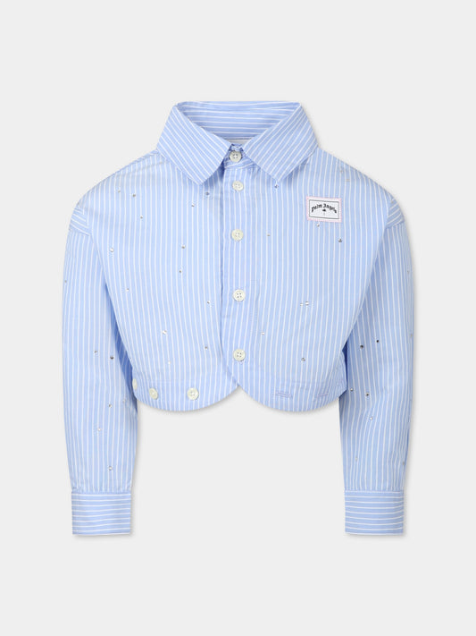 Chemise courte bleu ciel pour fille avec logo